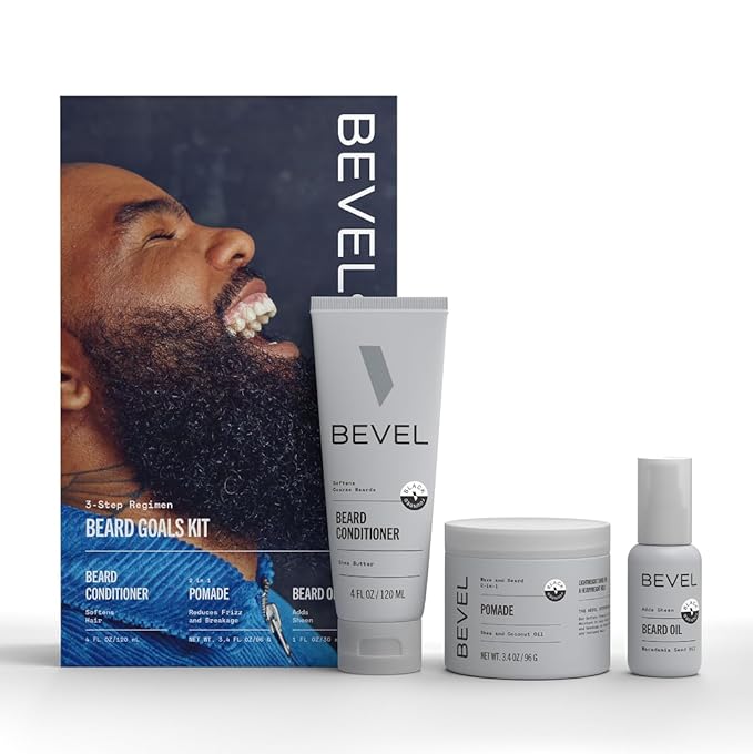 Bevel Mens Beard Grooming Kit - Includes Beard Conditioner Hair Nourishing Pomade and Beard Oil to Soften Hydrate and Strengthen Beard and Reduce Skin Irritation and Redness