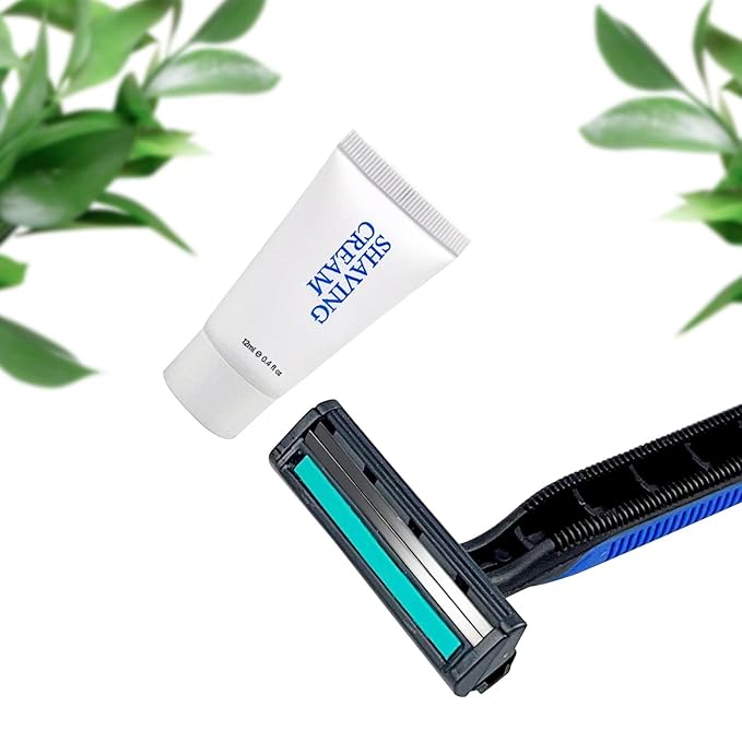Shave Kit in Bulk Smooth Shave Disposable Razor and Cream(12g) Individually Wrapped Toiletries Amenities for Hotel Airbnb Homeless Shelter Camping and Travel (408 Pack)