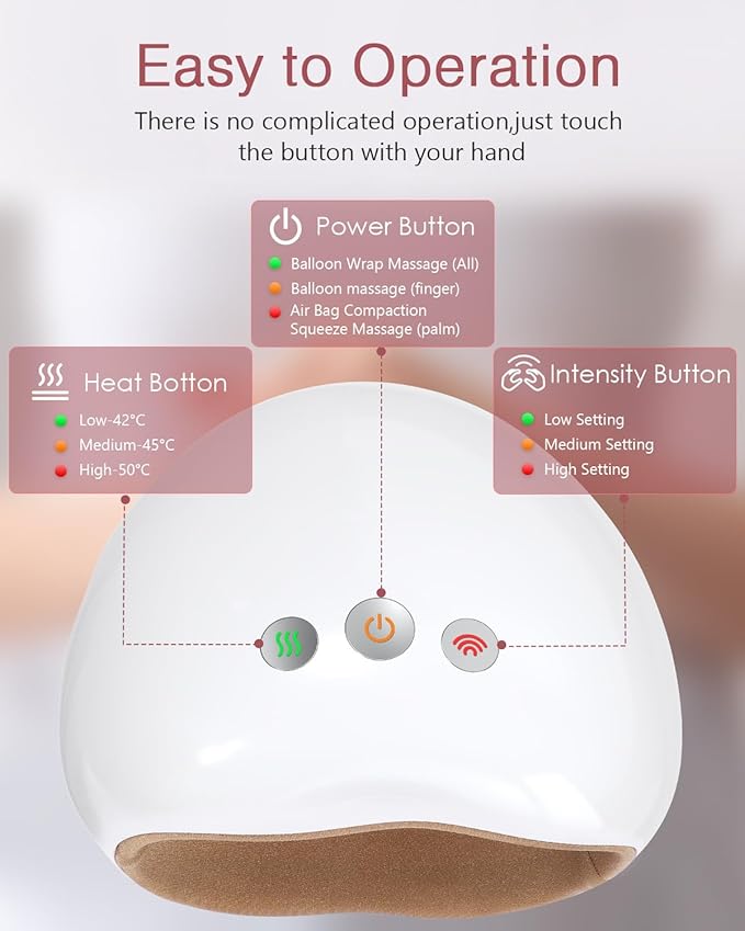 LOFICOPER Electric Hand Massager Cordless Hand Massager with Heat and Compression 3 Intensity Levels Rechargeable Hand Massage Tool for Men Women Relaxation