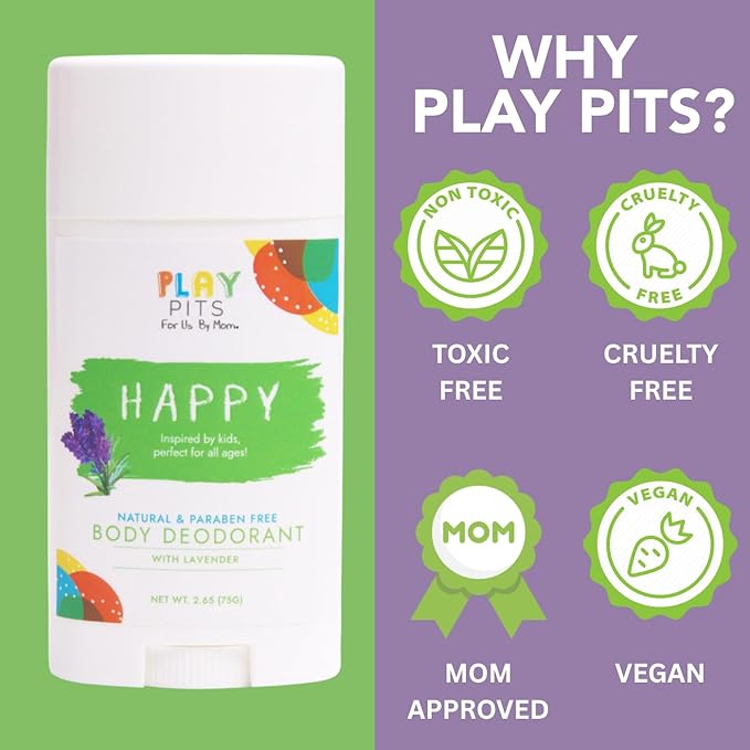 PLAY PITS - Kids Deodorant for Girls &amp Boys - Natural - Aluminum-Salt Free - Safe for Sensitive Skin - Variety Pack - SUGA SONSHINE &amp HAPPY – Clean Non-Toxic &amp Paraben Free - 2.65oz -