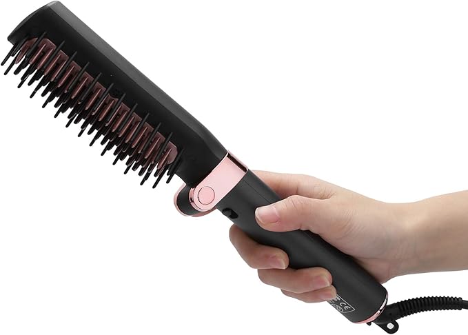 Straightening Comb for Hair Electric Folding Straightener Brush 2-in-1 Hot Brush Hair Straightener Compatiable for Home Salon Travel(US)