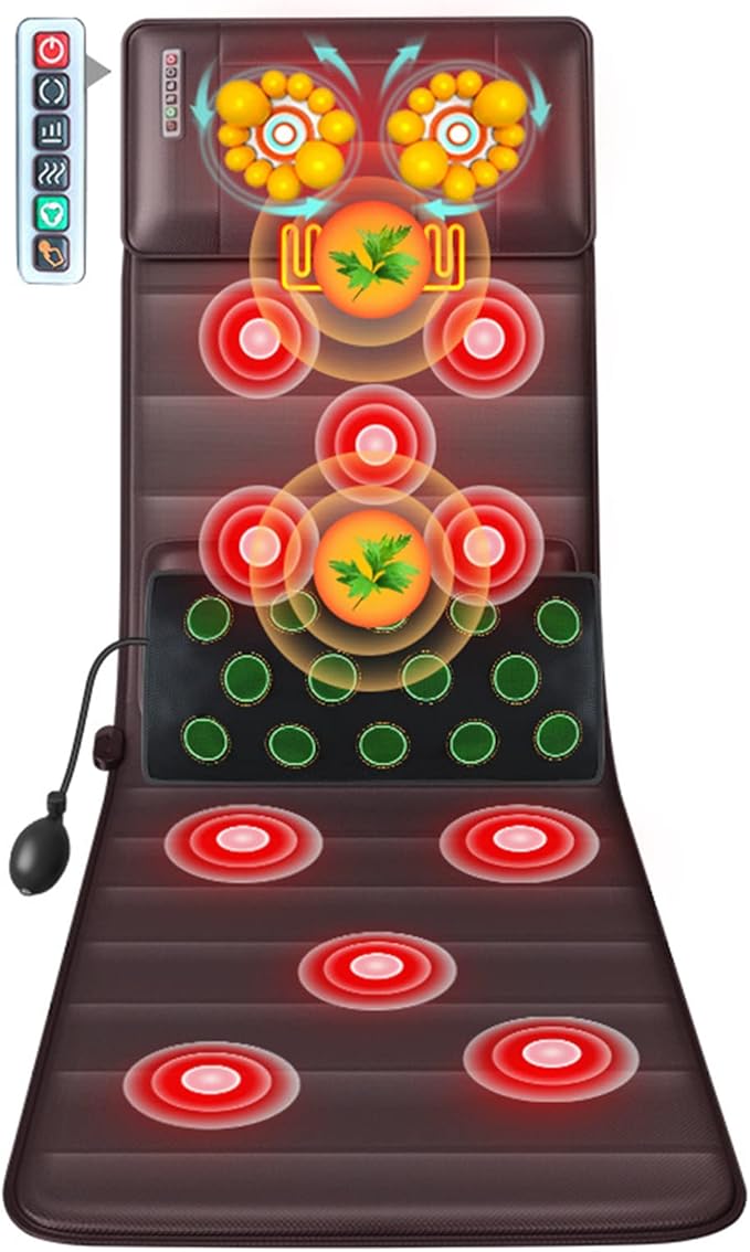 Full Body Vibrating Massage Mat Back Massager -Deep Tissue Kneading Massage Chair Pad for Full BackChair Massager for Home or Office Heating Pad