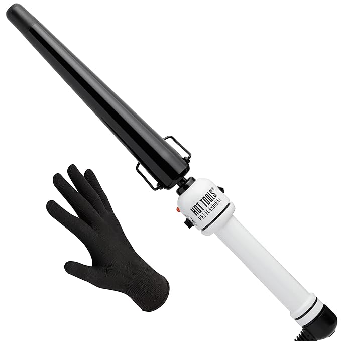 HOT TOOLS Professional Nano Ceramic Extra Long Tapered Curling Iron for Shiny Curls 3/4 to 1 1/4 in &amp Hot Tools Pro Artist Black Gold Evolve Ionic Salon Hair Flat Iron | Long-Lasting Finish