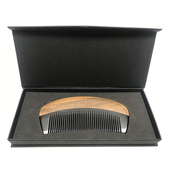 Badass Beard Care Black Series - Fine Tooth Ox Horn Comb For Men - 100% Ox Horn &amp Sandalwood Hand Made Sanded and Polished