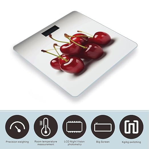 Chilean Cherries Scale for Body Weight Safe Rounded Corners Tempered Glass Digital Bathroom Scale LED Display 400lb Capacity Weight Scales with High Precision Sensors