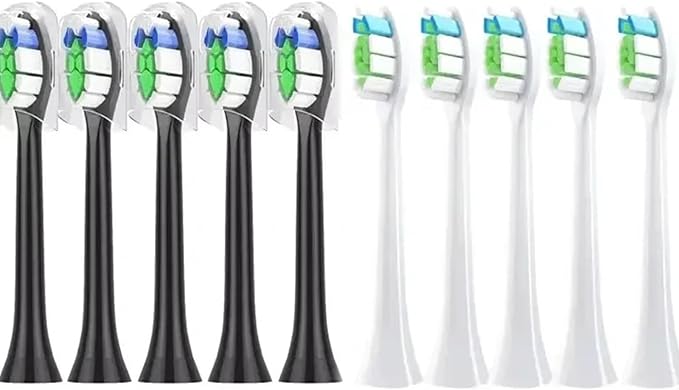 10PCS Brush HeadsCompatible for Philips H X3/6/8/9 Series Electric Toothbrush Vacuum Sealed Packaged Replacement Toothbrushes(5white-5 Black)