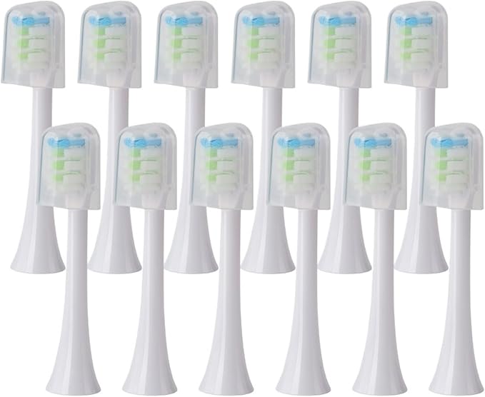 Replacement Brush Heads Compatible for X3U/X3Pro/X5/V1/D2/D3 6/12pcs Bristle Electric Toothbrush Sealed Packed(SHUSHI-WH-12PCS)