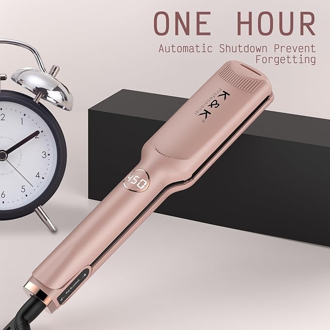 K&ampK 1 3/4 inch Flat Iron Hair Straightener with Electroplate Titanium Adjustable Temp High Heat 450 Degrees 30s Instant Heats up Tourmaline Ionic with PTC Technology Auto Shut Off（Pink