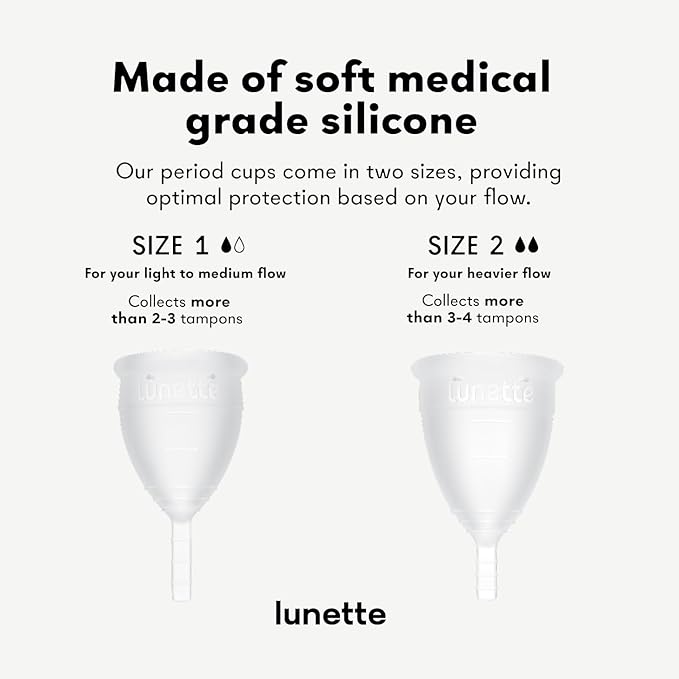 Lunette Menstrual Cup Reusable BPA Free Period Cup with 12-Hour Leak Free Comfort - Soft 100% Medical-Grade Silicone - Eco-Friendly Pad &amp Tampon Alternative – Vegan - Made in Finland - Size 2 Clea
