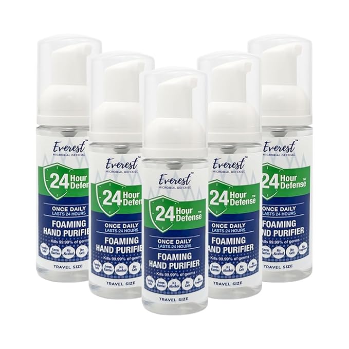 Mint Bucket Brands Everest Microbial Defense 24 Hour Defense Foaming Hand Sanitizer – Alcohol Free &amp Fragrance Free – Moisturizing Travel Size Pump for Sensitive Skin – 1.7 oz 5 Pack