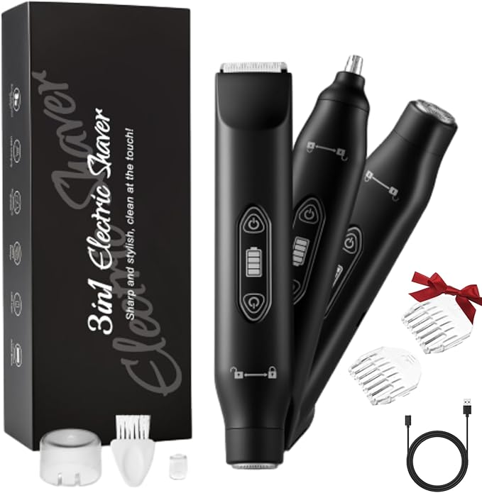 Electric Groin Hair TrimmerNose Hair Trimmer Dual Heads Waterproof Ball Pubic Shaver for Male and FemaleReplaceable Ceramic Blade Heads Wet/Dry Body RazorHusband Gift (Black)
