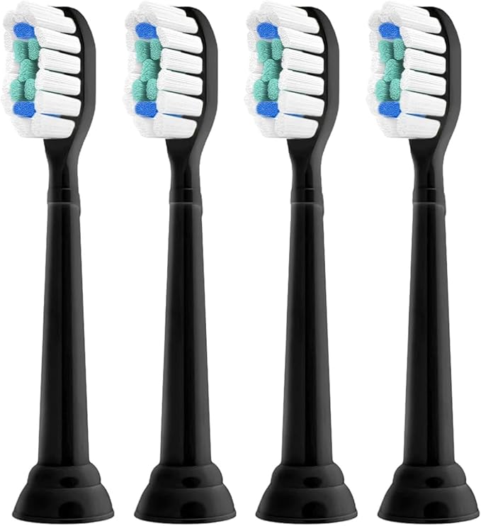 Compatible for PhilipsElectric Toothbrush Replacement Toothbrush Heads Diamond Clean Brush Head for 4100 5300 6500(Black-4 Pcs)
