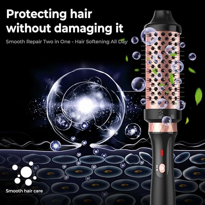 ISAGIY 3-in-1 Electric Hair Curling Irons with Detachable Head Thermal Brush Set for Voluminous Style Non-Blowing Heated Round Brush with Adjustable Temp