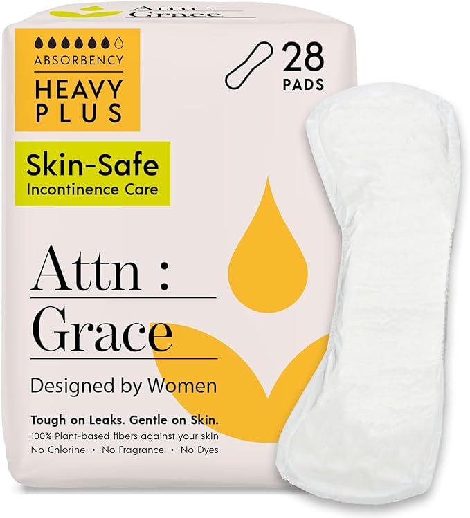 Attn: Grace Heavy Plus Incontinence Pads for Women 28-Pack - Plant-Based High Absorbency Breathable - Incontinence Pads for Heavy Bladder Leaks &amp Sensitive Skin