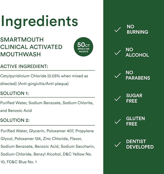SmartMouth Clinical Zinc Activated Mouthwash Single Packs - On-the-Go Mouth Rinse for Healthy Gum Support - Convenient Portable Packets - Eliminates Bad Breath - Alcohol-Free Non-Burning - 50 Count