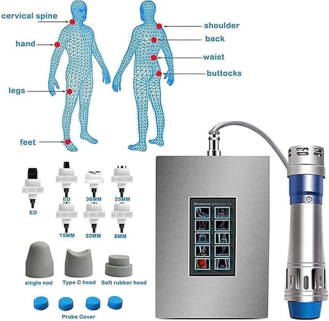 Portable Ed Extracorporeal Shock Wave MassagerElectronic Shock Wave Therapy Device Muscle Pain Therapy System with 7 Massage Heads for Pain Relief ED Treatment Deep Tissue