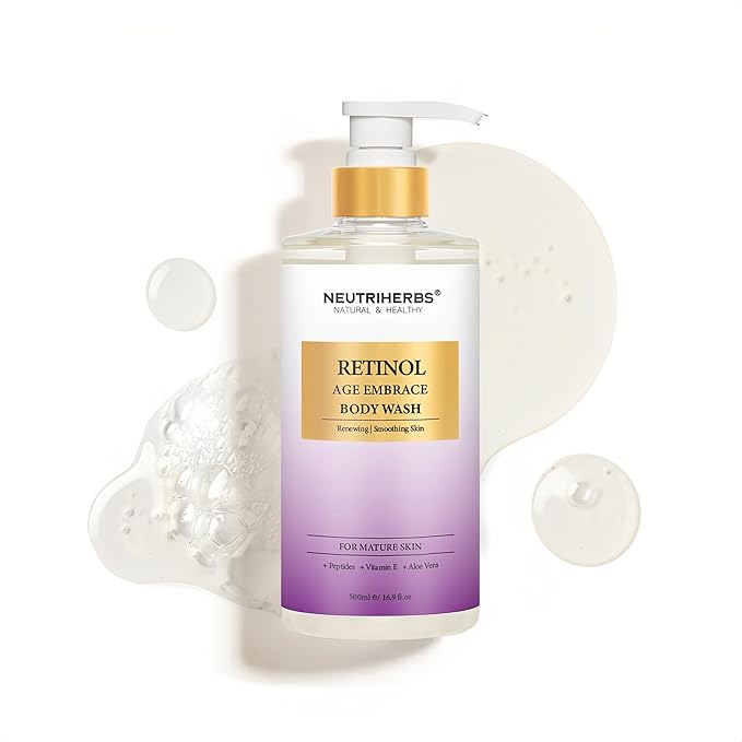 Neutriherbs Retinol Body Wash Anti Aging/Renewing Shower Gel For Women And Men Daily Shower Soap With Peptides Vitamin E Aloe Vera - Orange Blossom Scent 16.9 Fl.Oz