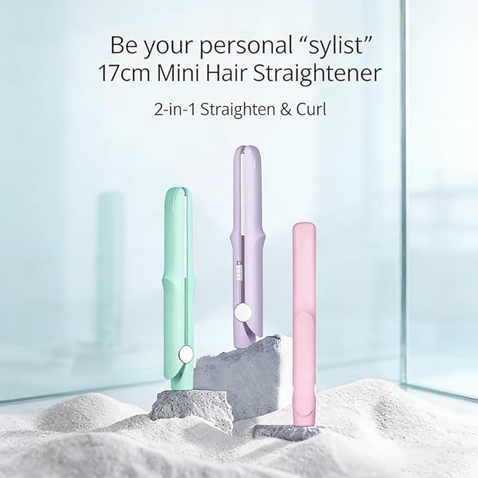 2026 New Mini Dual Purpose Curling Iron 2 in 1 Hair Straightener and Curler Portable Travel Flat Iron for Short Hair Ceramic Small Hair Styling Tool with Fast Heating (Light Green)