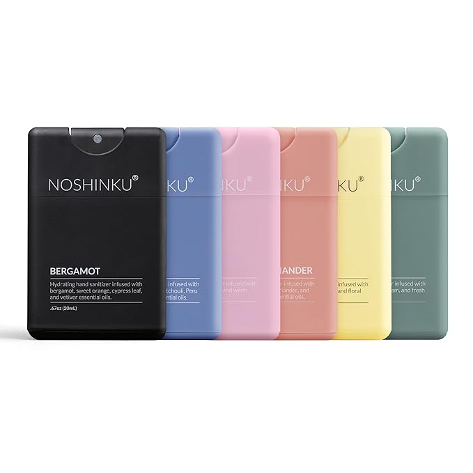 Noshinku - Refillable Hand Sanitizer Discovery 6-Pack Travel Size Spray with Hydrating Botanical Mist Natural Ingredients All Natural Fragrances Sugarcane-Derived Alcohol No Parabens No Dyes