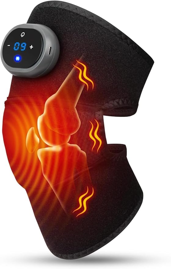 BIBIRE Knee Brace Massager with Heat Vibration Massage Pain Relief for Joints Elbow Shoulder Ligament and Muscles Injuries Two Adjustable Straps for Family Home