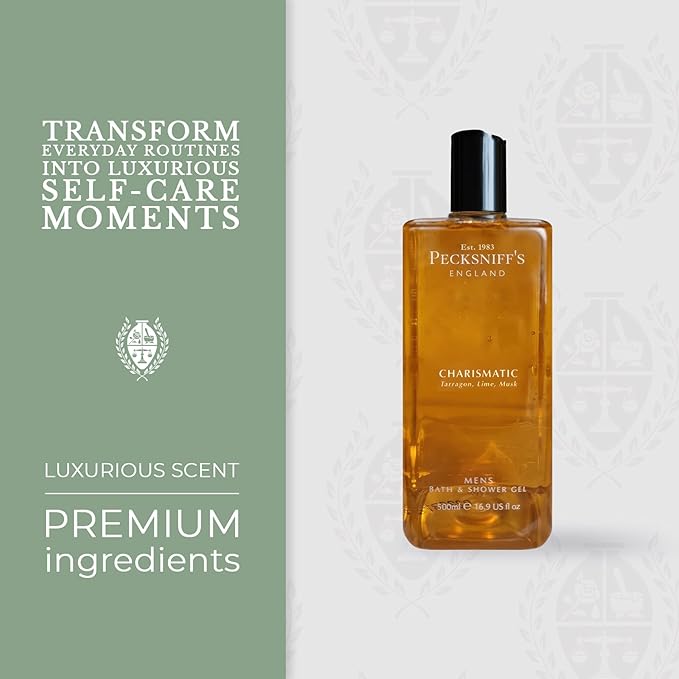 Pecksniff's Men's Luxurious Moisturizing Bath &amp Shower Gel | Premium Cleansing Men's Body Wash | Captivating Fougere Accord Mens Shower Gel | Charismatic Scent | 500ml