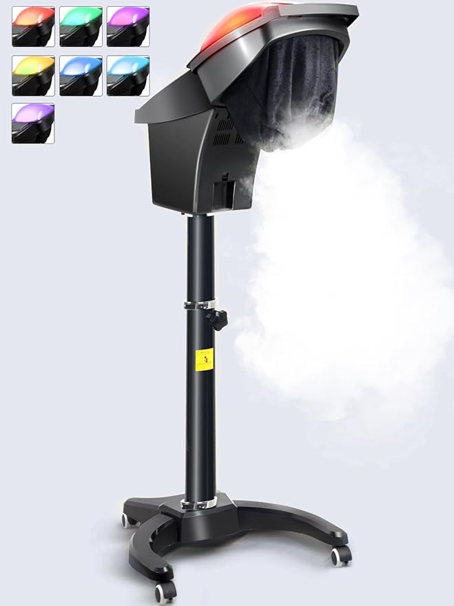 Icoget Hair Steamer for Deep Conditioning w/7 Color Light &amp Ozone Micro Mist Scalp Hydration Steamer for Hair Treatment for Natural/Black Hair w/Adjustable Temp for Barber