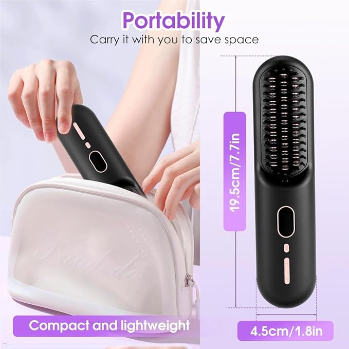 Cordless Hair Straightening Brush USB Ceramic Heating Straight Hair Comb 2-in-1Negative Ion Hair Straightening Comb(White)
