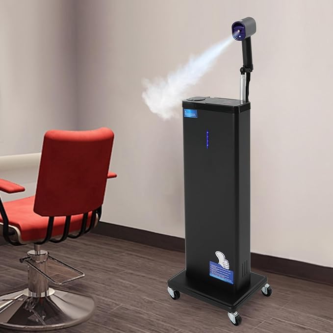 Nano Mist Hair Steamer 1300W 110V Multifunctional Standing Hair Steamer on Wheels 9 Adjustable Settings Nanoscale Spray for Hair Repair Professional Hair Processor for Salon (Black)