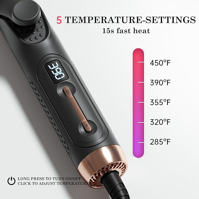 Hahahope Hair Straightener and Curler 2-in-1 360° Airflow Styler Curling Iron 1.25 Inch Curling Wand 20 Million Negative Ion Hair Care 5 Temps &amp Auto Off Dual Voltage (Black)