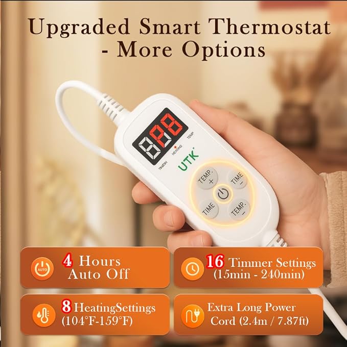 Nalax 30s Fast Heating Pad for Neck and Shoulders and Back 6X Deeper Far Infrared Pain Relief 8 Heat Settings Max 159℉ 4H Auto Off Memory Function Adjustable Strap Valentine Gifts Women 24x 20