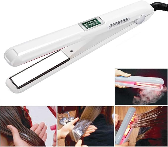 Professional Recovers Damaged Hair Tool with Ultrasonic Infrared Hair Care Iron Cold Flat Iron Hair Treament Styler LCD Display Infrared Hair Straightener Ceramic Flat Iron