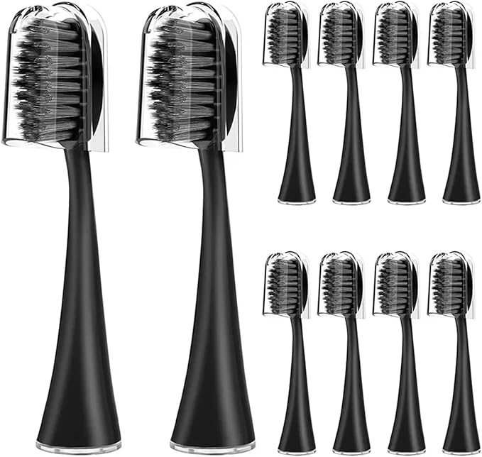 10 Replacement Brush Heads for Burst Pro Electric toothbrushes Soft Charcoal bristles with dust caps(10pcs Pink)