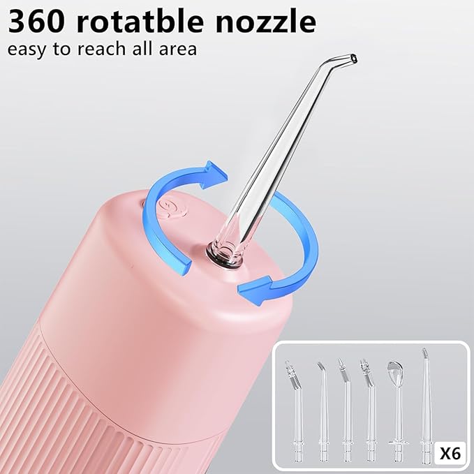Portable Mini Water Flosser Oral Irrigator Water Teeth Cleaner Pick with Telescopic Water Tank3 Modes &amp IPX7 Waterproof Home &amp Travel (Pink)