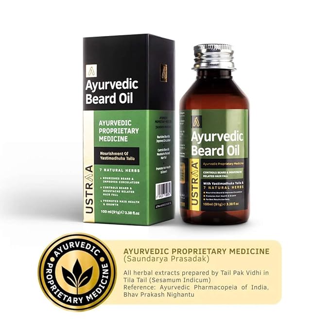 Ustraa Ayurvedic Beard Oil - 100ml | Beard Growth Oil For Men | With Yastimadhuka Taila &amp 7 Natural Herbs | Best Ayurvedic Beard Oil for Patchy Beard
