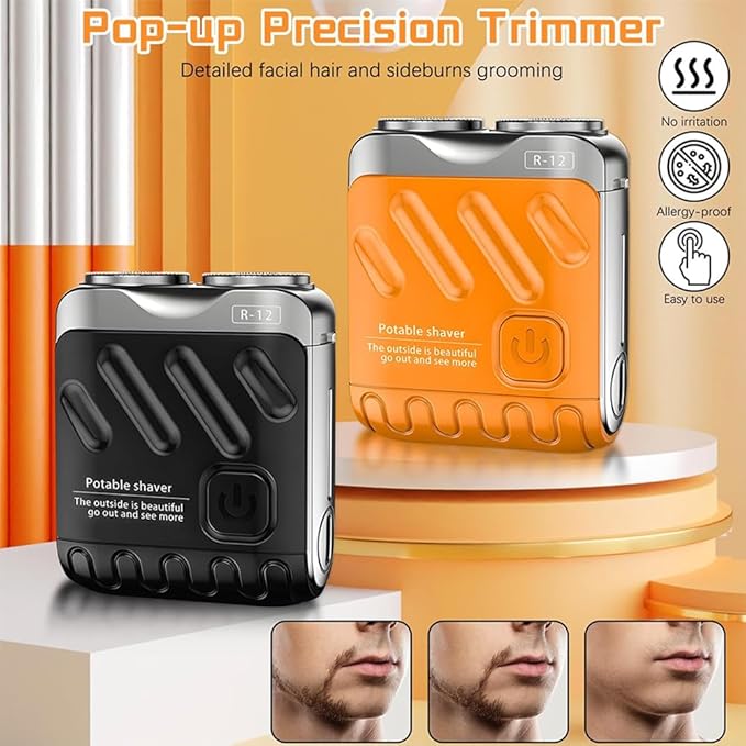 TsoLay Luggage Electric Shaver Electric Mini Portable Razor New Beard Shaver Mini and Portable Suitcase Design Ipx7 Waterproof and Pocket Double-Ring Magnetic 1 Button Long Lasting for Men