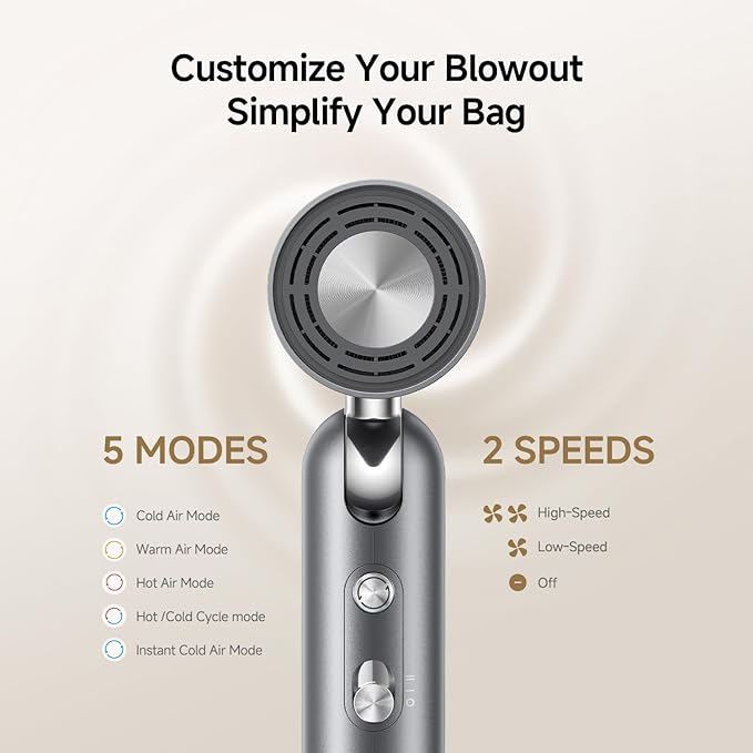 Dreame Pocket Pro Hair Dryer Dual Voltage Travel Blow Dryer with Diffuser 1300W Professional HighSpeed Ionic Hair Blower Fast Drying Low Noise Lightweight No Heat Damage Global Travel 120V/240V