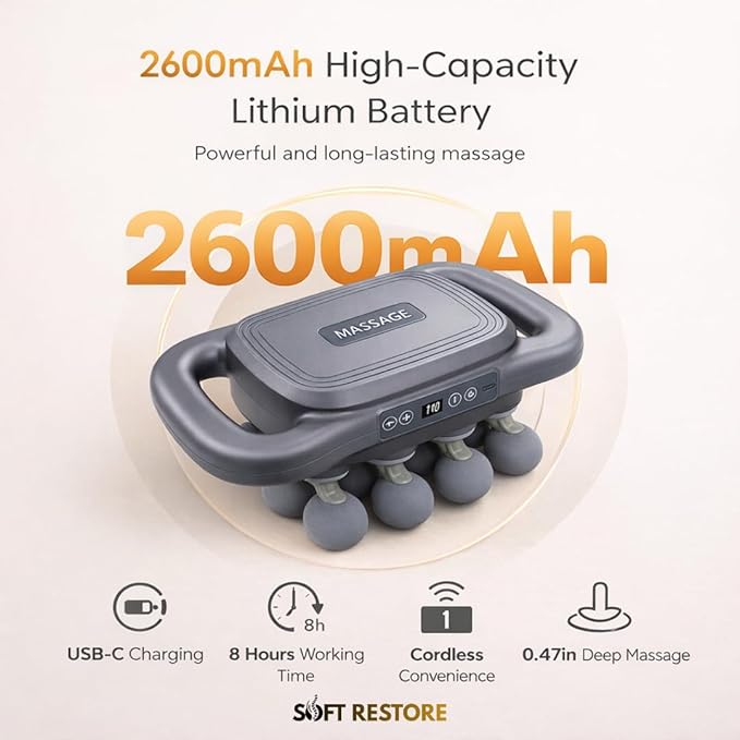 Massage Gun 16 Head Rechargeable Deep Muscle Percussion Massager 2600mAh Battery Ultra Quiet Full Body Pain Relief Therapy