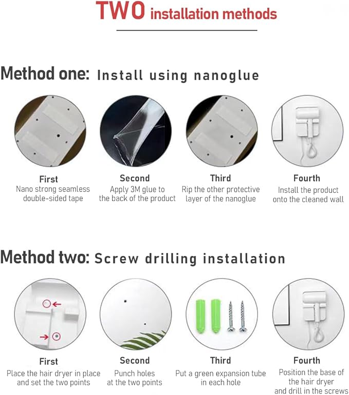Hotel Wall Mount Hair Dryer for Bathroom with Night Light 110V Quiet Overheat Protection Negative Ion Technology