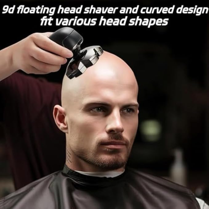 Electric Razor Shaver 9D Floating Shaver for Men 6 in 1 Detachable Precision Heads with LED Display Waterproof Wet and Dry Fast USB-C Rechargeable Electric Shavers for Bald Men(9 Heads Set)