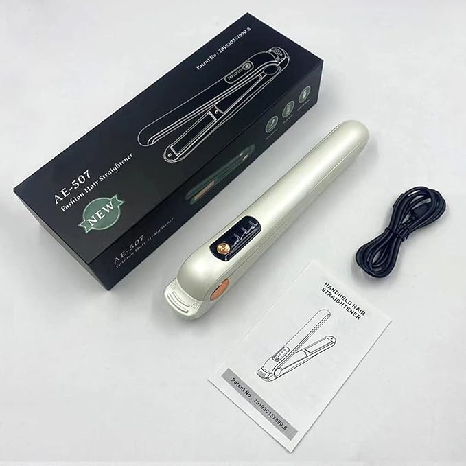 Pongnas Hair Straightener USB Charging Temperature Adjustable 3D Floating Panel Hair Curler with 3 Gears for Different Hair Types Styling Tool (White)