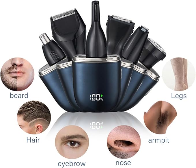 Multifunctional Hair Removal Tool with 6pcs Attachments Beard Shaver Hair Trimmer USB Charging for Travel Ear and Eyebrow Grooming Kit