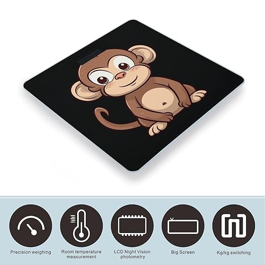 Cartoon Brown Monkey Scale for Body Weight Highly Accurate Digital Bathroom Body Scale Digital Bathroom Scales for People Anti-Slip Large LCD Display Smart Scales