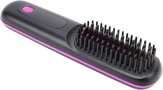 Pongnas Cordless Hair Straightener Brush LED Display Portable Hot Brush 3 Temperature Settings Type C Fast Charging All Hair Type (Black)