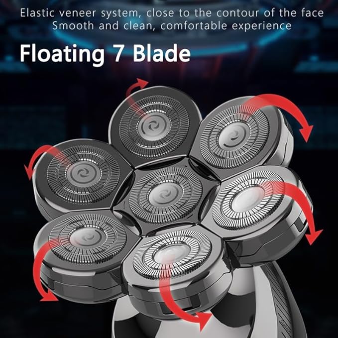 Head Shavers for Bald Men 5 in 1 4D Men's Rechargeable Bald Head Electric Shaver 7 Floating Cutter Beard Nose Ear Hair Trimmer Men Facial Cleaning Brush