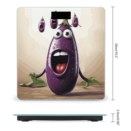 Cartoon Eggplant Bathroom Scale for Body Weight Bathroom Digital Electronic Weighing Scale with Back Lit LED Display Sturdy Tempered Glass Weight Watchers Scales 400lb