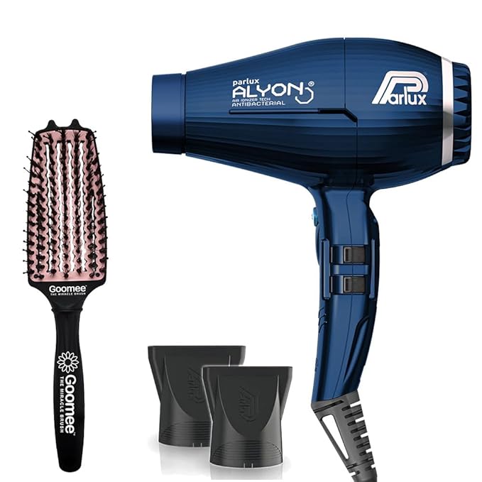 Parlux Alyon Night Blue Hair Dryer with Miracle Detangling Brush Medium Size Nylon &amp Boar Bristles for All Hair Types – Blush Pink