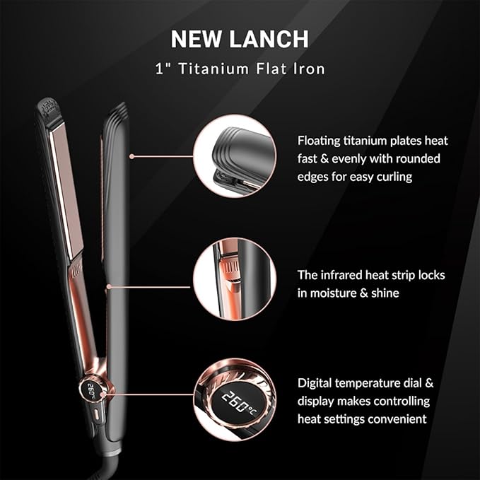 Professional Hair Straightener 260°F High Temperature Ceramic Coating Temperature Control Integrated Beauty Power Generation Suitable for All Hair Types Black (Black)