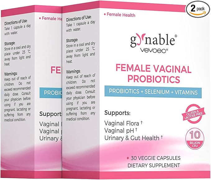 Gynable Vaginal Probiotics for Women Odor &amp Itch Support Urinary | pH Balance Female Probiotics 10 Billion CFU Lactobacillus Probiotics BlendSelenium-Vitamin C/E/D3 Promote Immune Health60 Cou