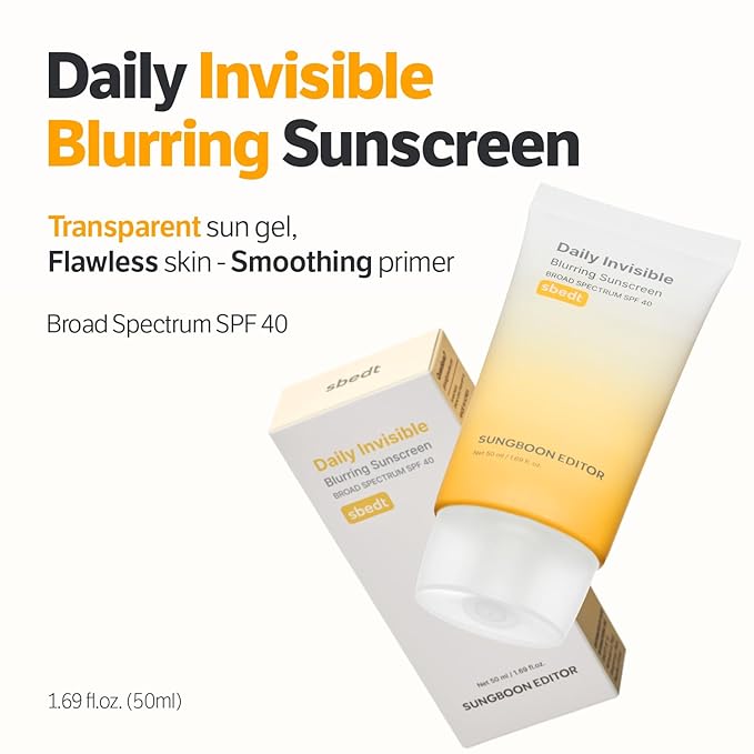 SUNGBOON EDITOR Daily Invisible Blurring Sunscreen with Broad Spectrum SPF 40 Invisible Sunscreen for Face Makeup Primer spf 50ml 1.69 fl.oz Oil Free Weightless (Pack of 2)