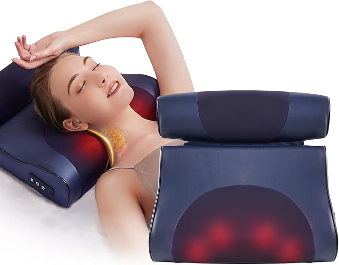 Cornfair's Shiatsu Neck and Back Massager with Heating - 4D Kneading Nodes 3 Modes 3 Speeds - Cordless Electric Massage Pillow for Full Body Relaxation at Home Office - Great Holiday Gift